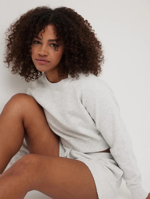 Womens Crown Eco-Fleece Cropped Crew Neck Sweatshirt Hoodie with Ribbed Neckline Snug Warm