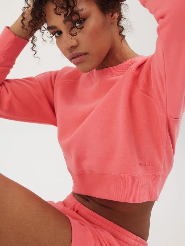 Womens Crown Eco-Fleece Cropped Crew Neck Sweatshirt Hoodie with V-Neck Classic Versatile