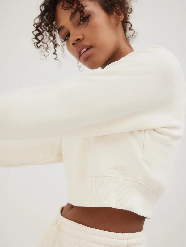 Womens Crown Eco-Fleece Cropped Crew Neck Sweatshirt Hoodie with Exposed Zipper Edgy Industrial