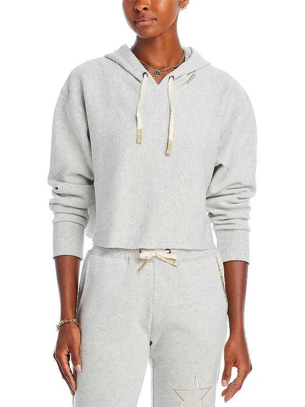 Womens Heathered Cropped Hoodie Hoodie with Sequins Glamorous Eye-catching