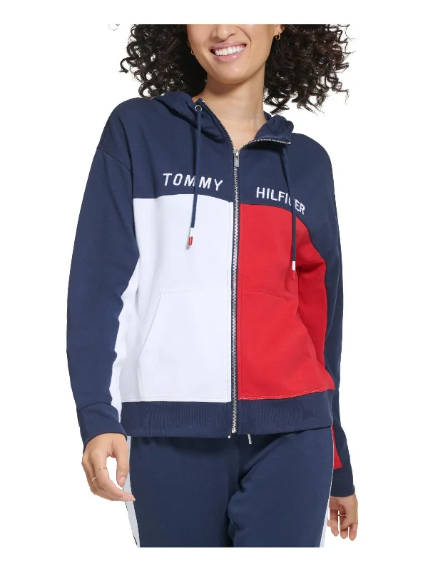 Womens Logo Long Sleeve Zip Hoodie Hoodie with Set-In Sleeves Structured Classic