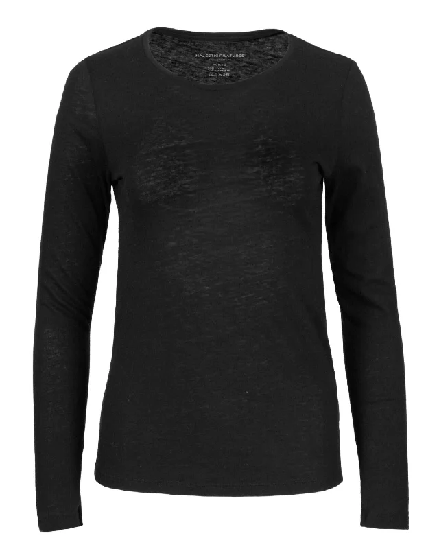 Women's Long Sleeve Crewneck Sweatshirt In Black Hoodie with Velcro Closure Adjustable Secure