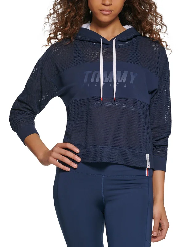 Womens Mesh Logo Hoodie Hoodie with V-Neck Classic Versatile