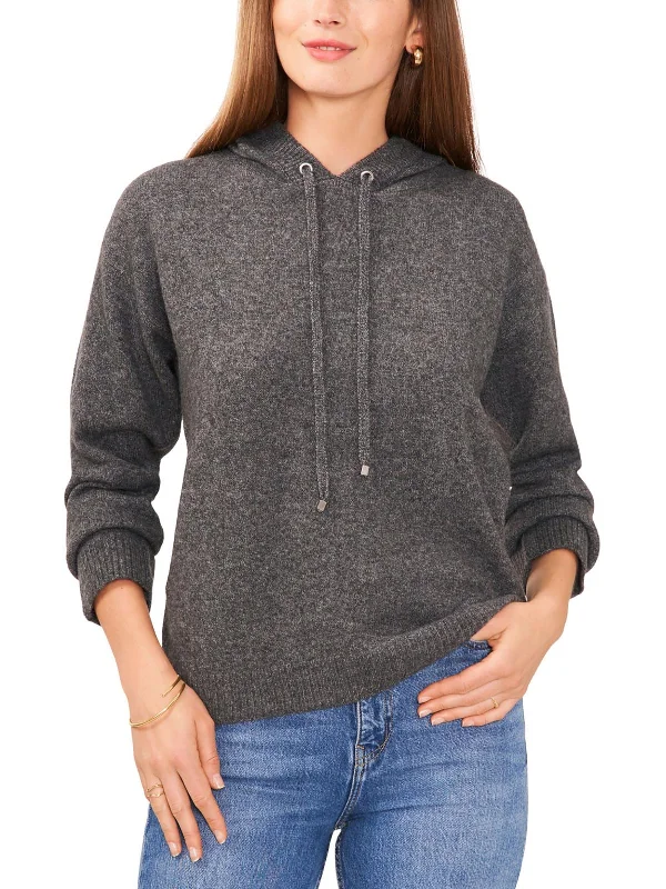 Womens Ribbed Trim Long Sleeve Hoodie Hoodie with Bell Sleeves Flared Feminine