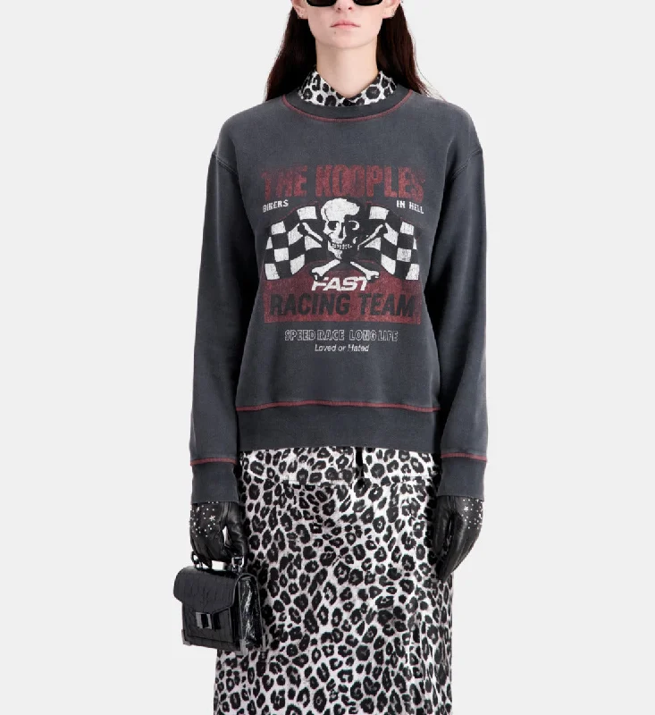 Women's Sweatshirt With Racing Skull Serigraphy Hoodie with Belted Waist Structured Tailored