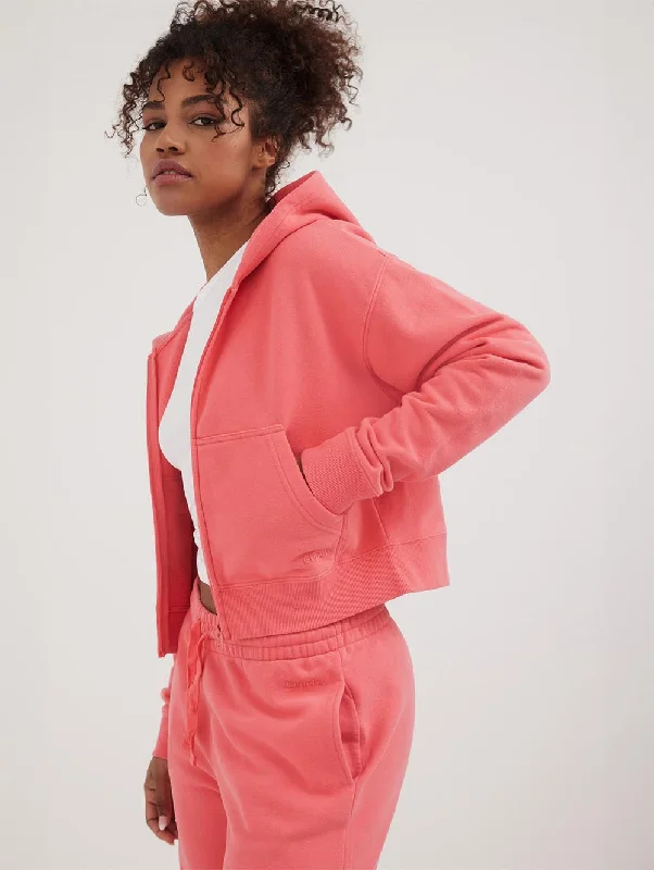 Womens Whitley Eco-Fleece Cropped Zip Hoodie Hoodie with Crew Neck Simple Timeless