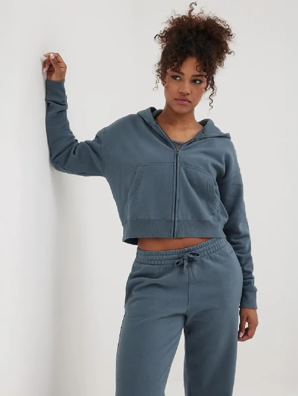 Womens Whitley Eco-Fleece Cropped Zip Hoodie Hoodie with Magnetic Closure Innovative Modern