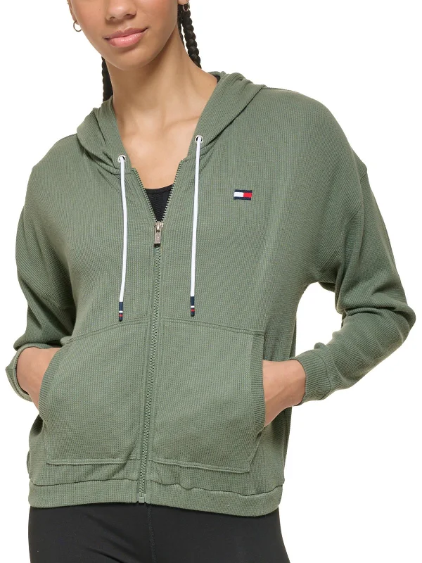 Womens Zipper Knit Zip Hoodie Hoodie with Crew Neck Simple Timeless