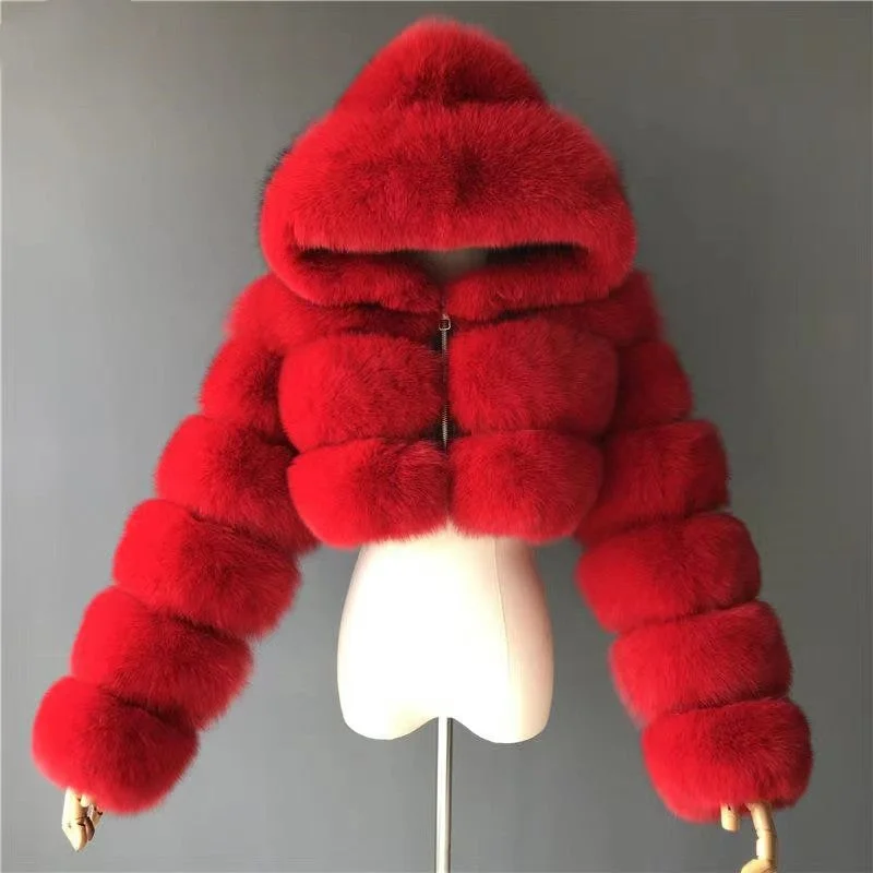 2022New Design Fox Fur Jacket Women Winter Short Real Fur Hood Coat Satin Jacket Silk Jacket Chiffon Jacket