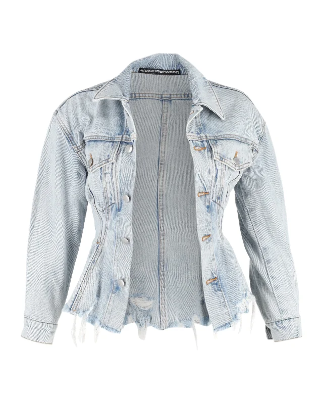 Alexander Wang Sculpted Denim Jacket in Light Blue Cotton V-Neck Jacket Boat Neck Jacket Square Neck Jacket