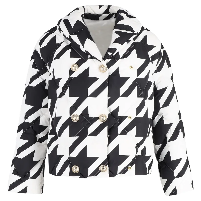 Balmain Houndstooth Puffer Jacket in Black Polyester Bomber Jacket Anorak Windbreaker