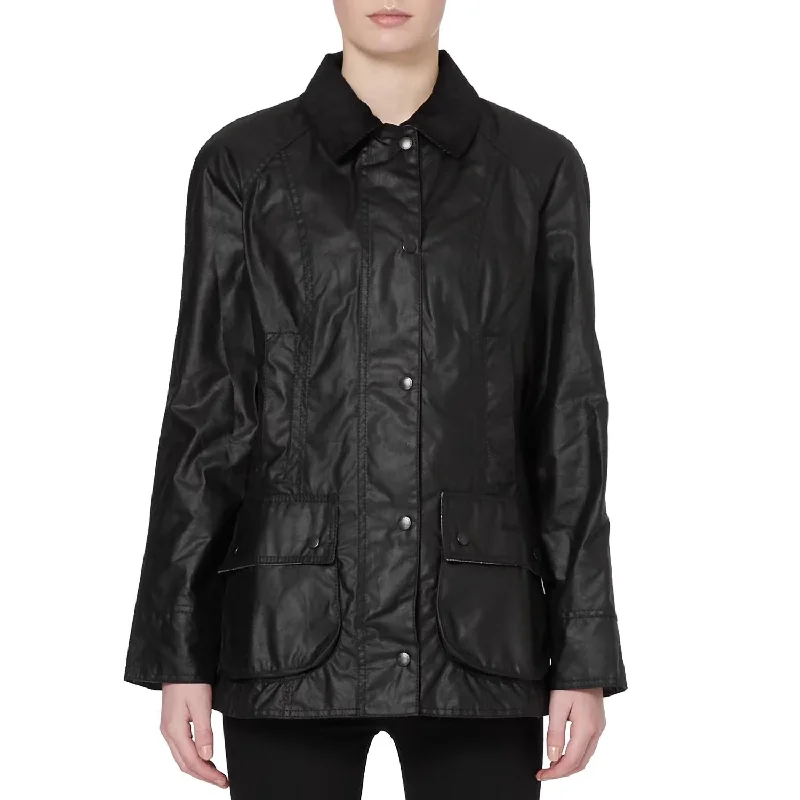 Beadnell Wax Jacket In Black Notch Collar Peter Pan Collar Cowl Neck