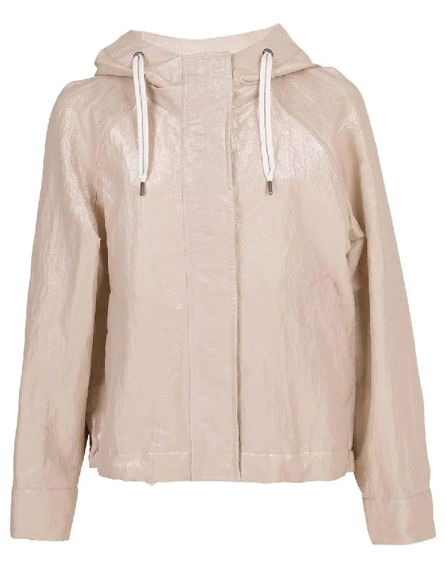Beige Hooded Taffeta Jacket Herringbone Jacket Checkered Jacket Solid Jacket