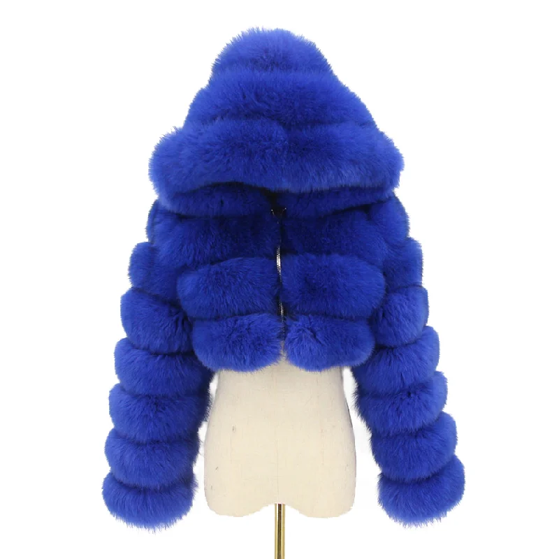 Black Friday Sale QIUCHEN- QC20032 new arrival hot sale luxury jacket plus size fluffy real natural fox fur coat with hood Notch Collar Jacket Peter Pan Collar Jacket Cowl Neck Jacket