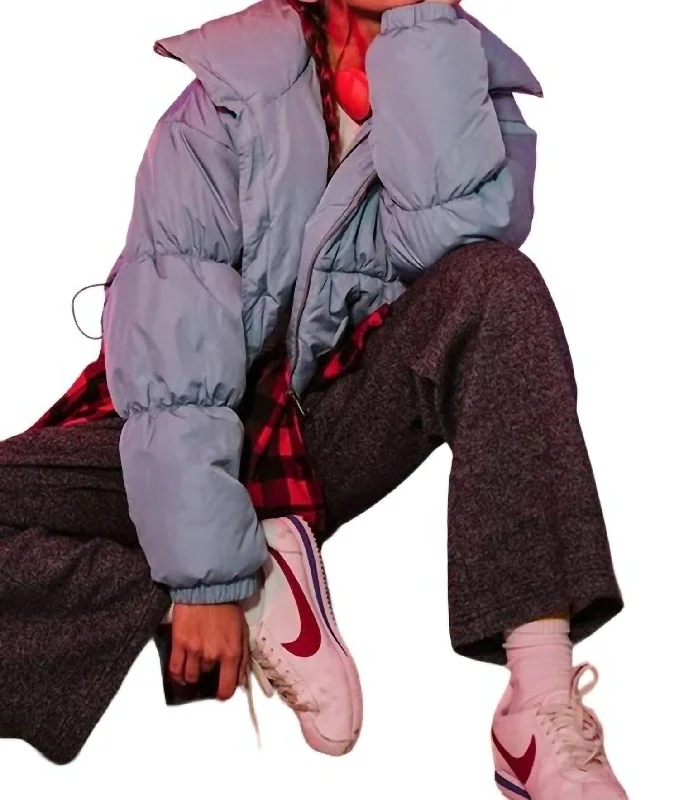 Chill With Me Long Sleeve Puffer Jacket In Dolphin Blue Fleece Fabric Down Fabric Feather Fabric