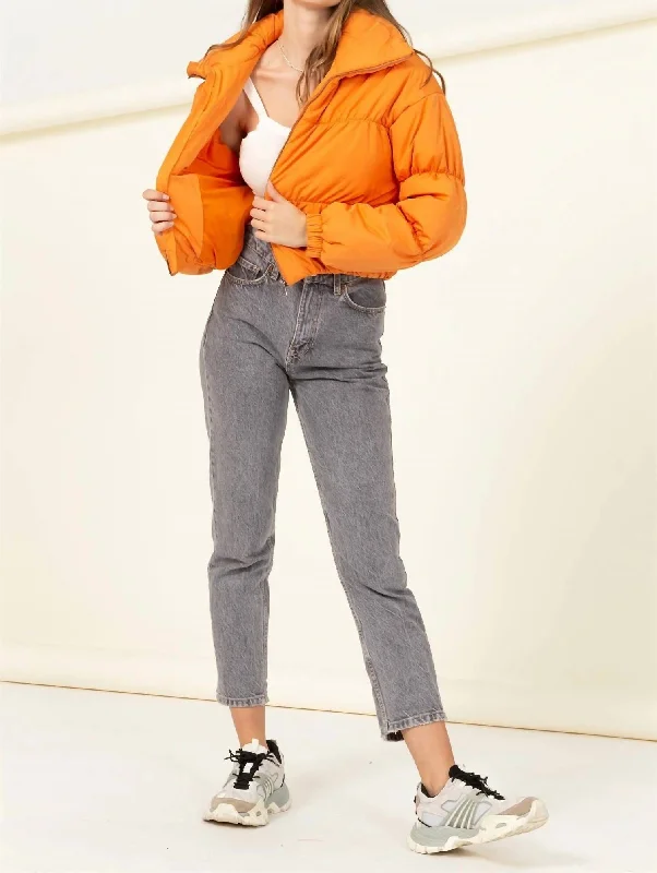 Chill With Me Long Sleeve Puffer Jacket In Orange Fleece Jacket Down Jacket Parka