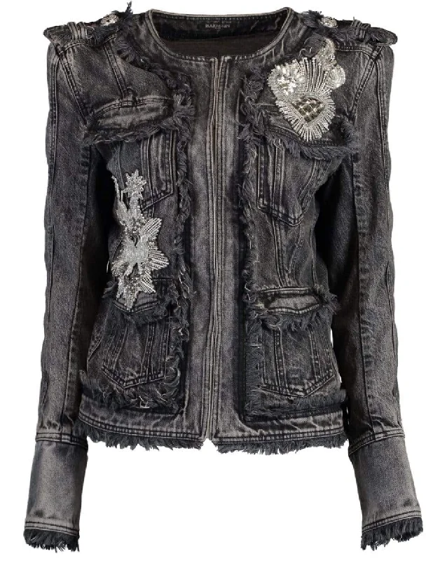 Collarless Embroidered Denim Jacket Print Jacket Jacquard Jacket Patchwork Jacket