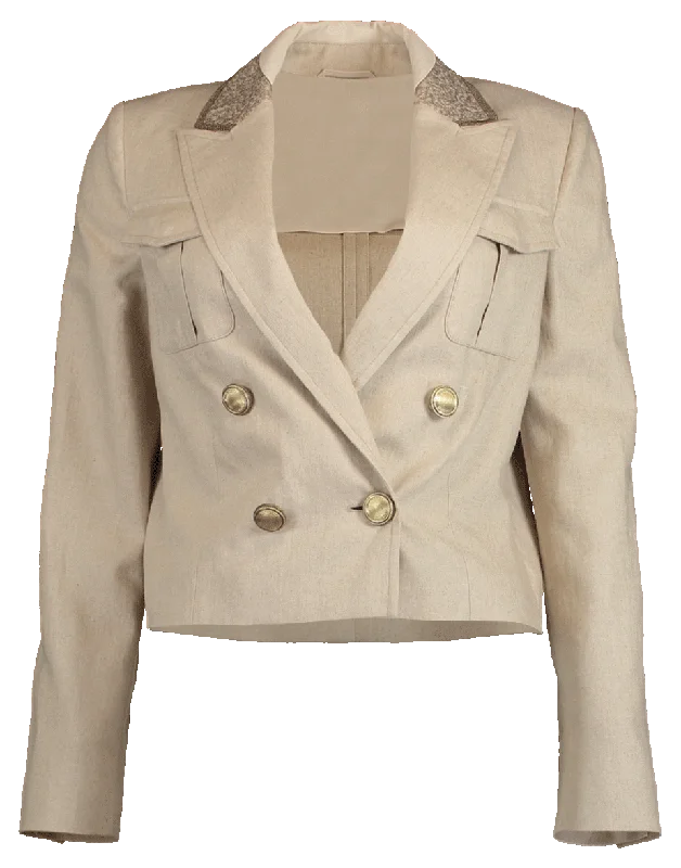 Cropped Linen Paillette Collar Jacket Elasticated Jacket Padded Jacket Insulated Jacket