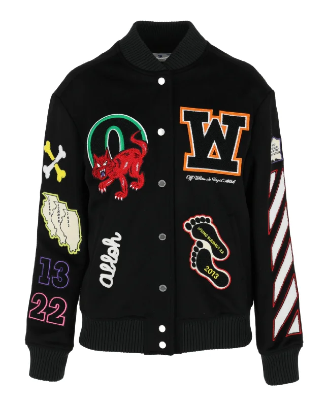 Embroidered Patches Varsity Bomber Jacket Anorak Shell Jacket Lightweight Jacket