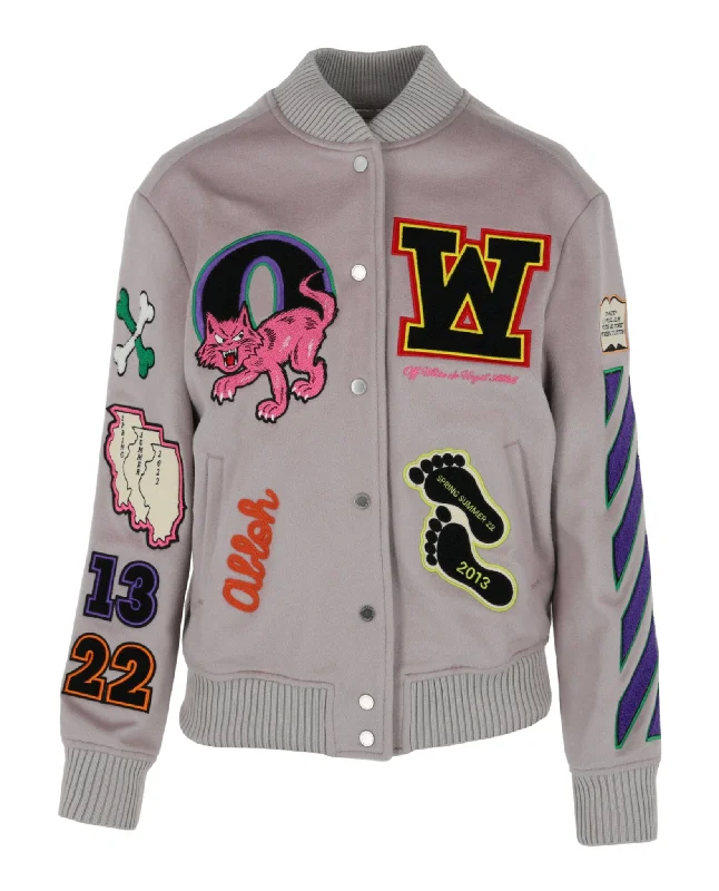 Embroidered Patches Varsity Bomber Jacket Faux Fur Jacket Real Fur Jacket Shearling Jacket