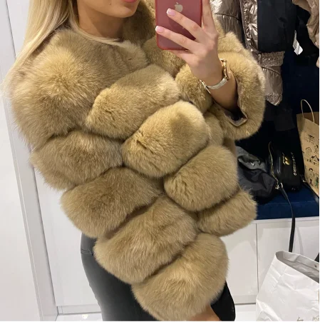 Fashion Winter Warm Long Coat Real Fox Fur Jacket Women Natural Fur Outerwear New Arrival Insulated Jacket Fitted Jacket Loose Jacket