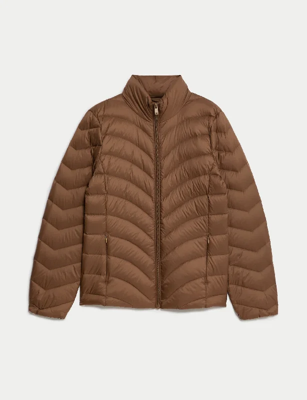 Feather & Down Packaway Puffer Jacket Welt Pockets Slit Pockets Flap Pockets