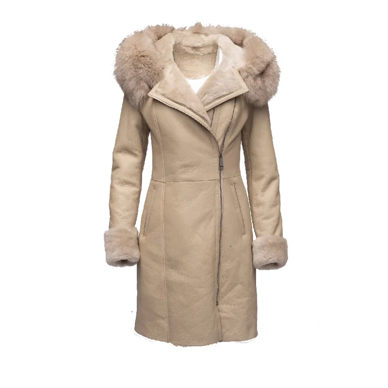 Gracie’s Hooded Sheepskin Shearling Jacket With Fox Fur Satin Jacket Silk Jacket Chiffon Jacket