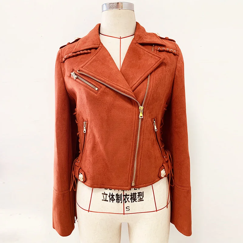 High quality fashion solid color women's riding jacket flow women suede jacket motorcycle jacket Striped Jacket Polka Dot Jacket Floral Jacket