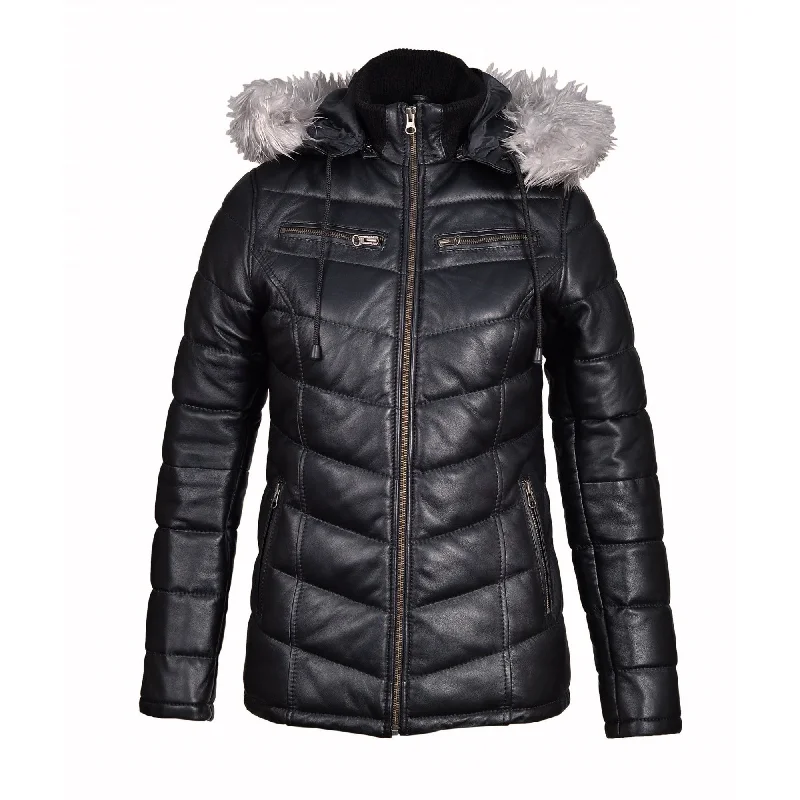 Snow’s Winter Puffer Leather Jacket With Fur Trimmed Hoodie Oversized Jacket Tailored Jacket Straight Jacket