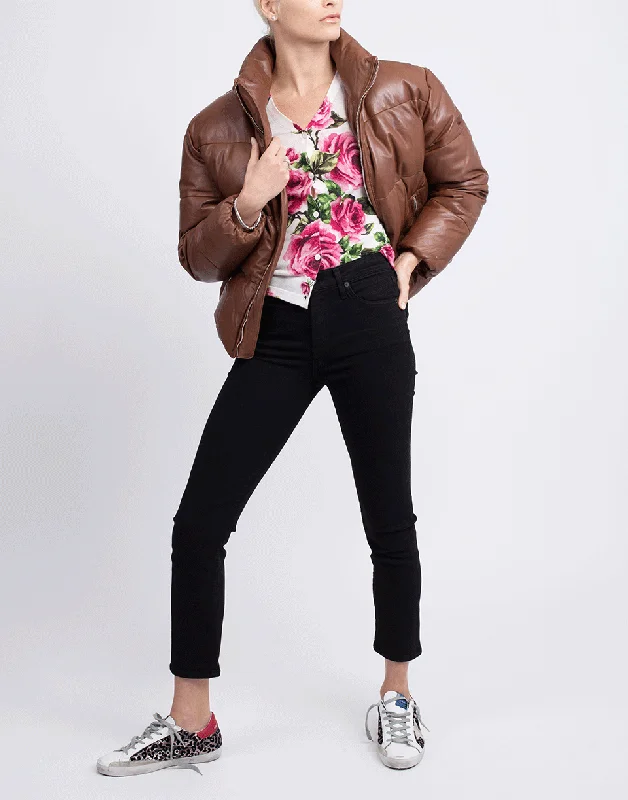 Iris Puffer Jacket Denim Fabric Leather Fabric Suede Fabric