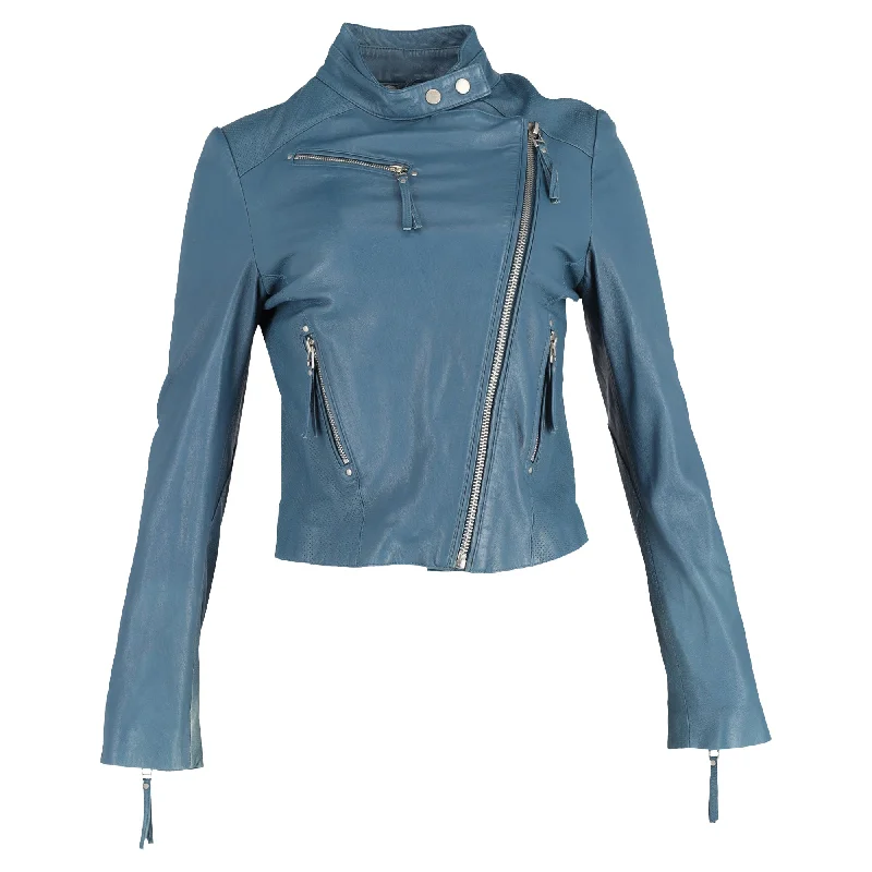 Iro Biker Jacket in Light Blue Leather Corduroy Jacket Velvet Jacket Brocade Jacket