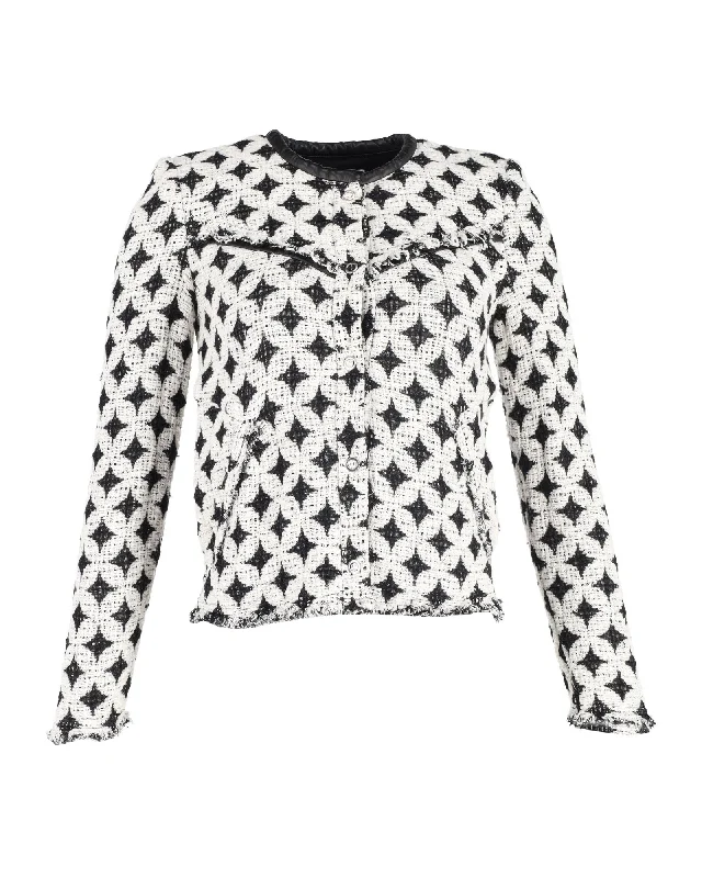 IRO Printed Evening Jacket in Black and White Wool Herringbone Jacket Checkered Jacket Solid Jacket