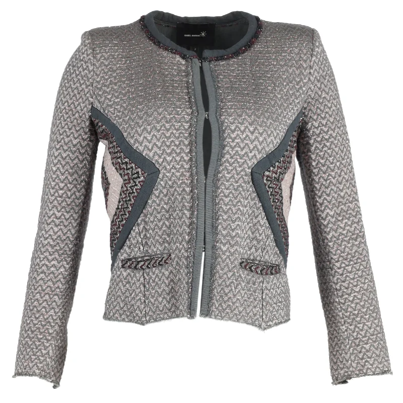 Isabel Marant Peru Tweed Jacket in Zigzag Pattern Grey Cotton Rayon Fabric Velvet Fabric Corduroy Fabric
