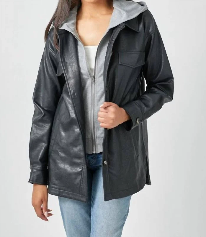 Kailey Twofer Hooded Leather Jacket In Black Faux Fur Fabric Real Fur Fabric Shearling Fabric