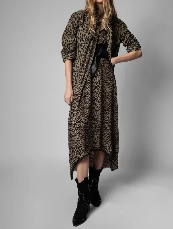 Kayaka Leopard Jacket In Kaki V-Neck Jacket Boat Neck Jacket Square Neck Jacket