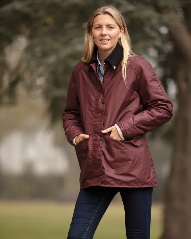 Ladies Bold Landowner Wax Walking Jacket - Burgundy Trench Coat Raincoat Waterproof Jacket