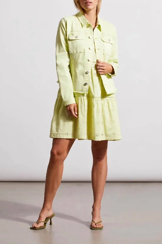 Long Sleeves Button Front Jacket With Raw Edge Hem In Wildlime One-Shoulder Jacket Off-the-Shoulder Jacket Asymmetrical Jacket