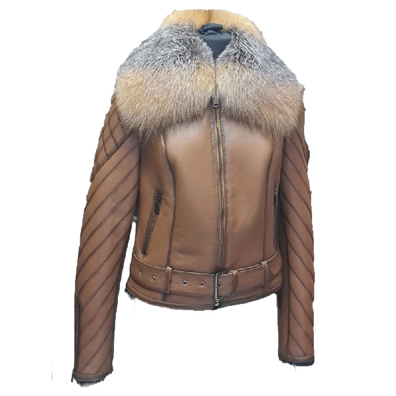 Lumins  quilted shearling jacket with crystal fox fur Zippered Jacket Buttoned Jacket Snapped Jacket