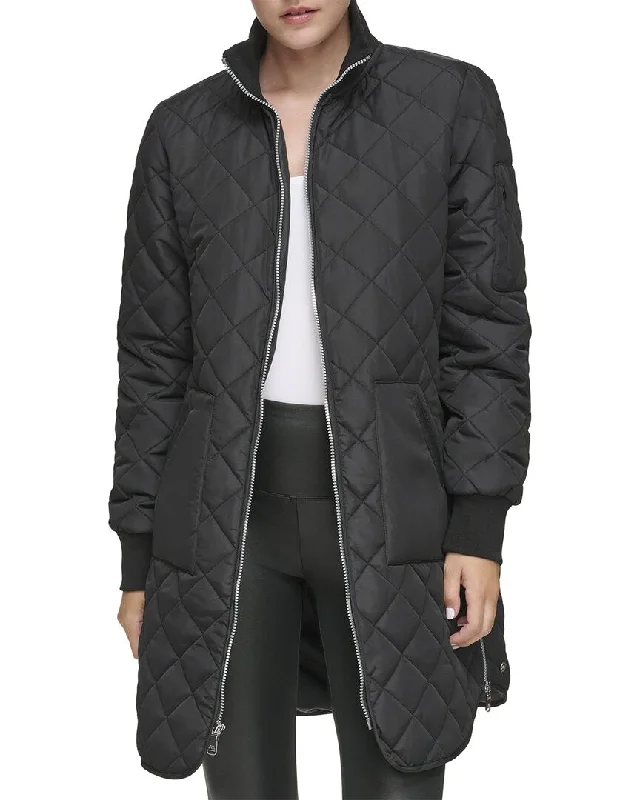 Marc New York womens Andrew Marc Quilted Longline Jacket, M Cotton Jacket Linen Jacket Terry Jacket