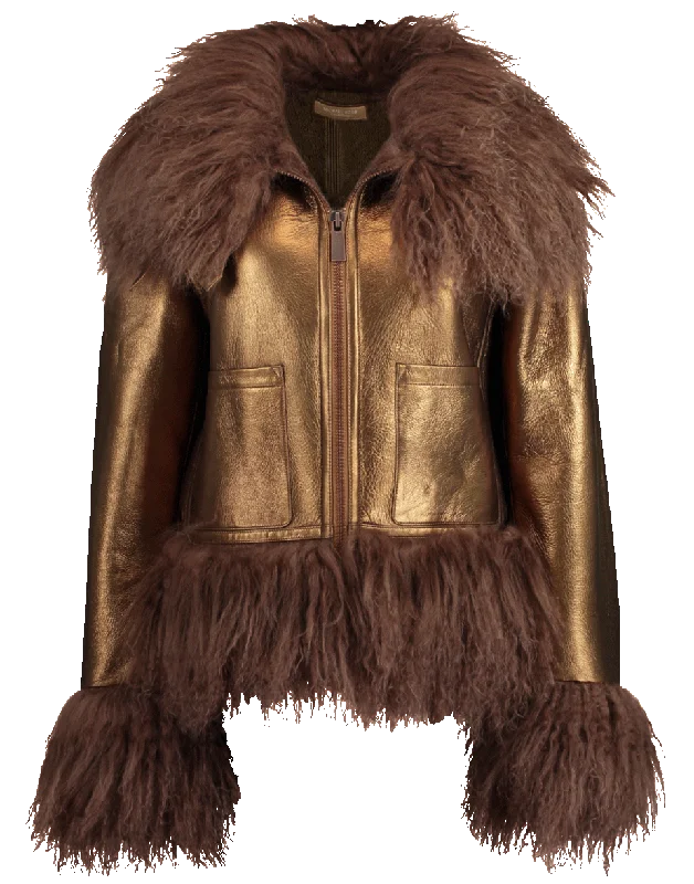 Metallic Shearling Bomber Jacket Nylon Fabric Polyester Fabric Spandex Fabric