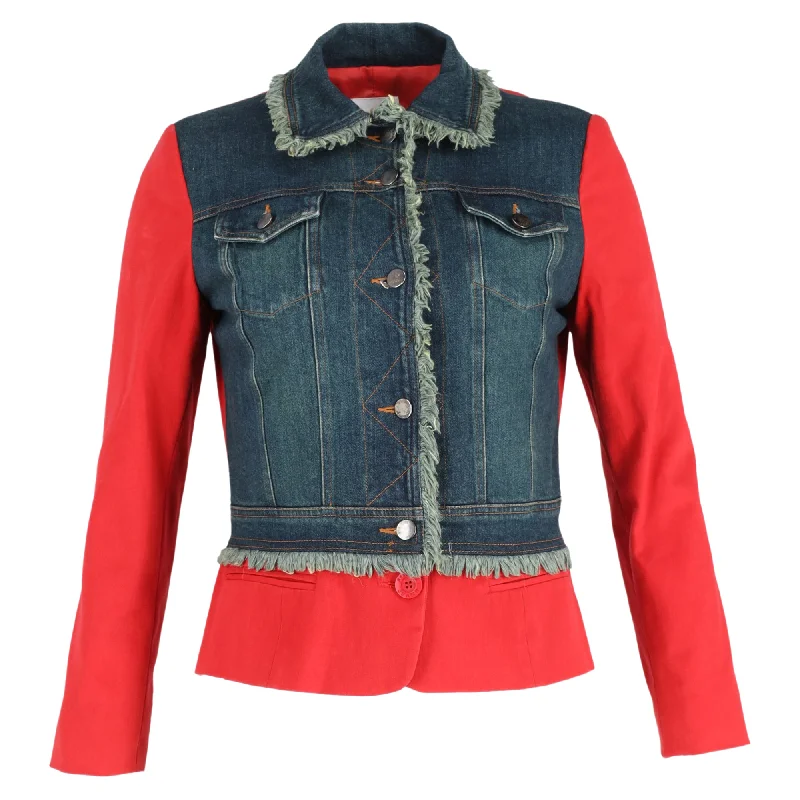 Moschino Jeans Vintage Panel Jacket in Red and Blue Denim Faux Fur Jacket Real Fur Jacket Shearling Jacket