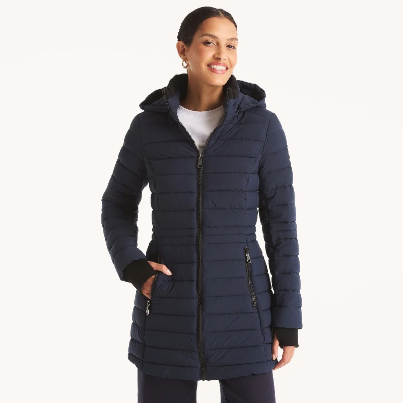 Nautica Womens Puffer Jacket With Removable Hood Fitted Jacket Loose Jacket Oversized Jacket