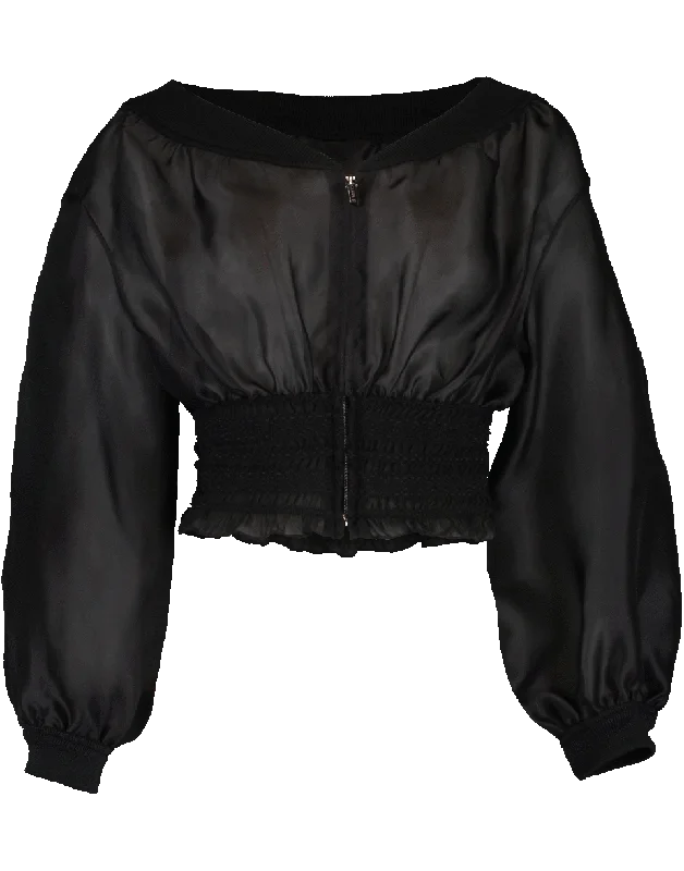 Off Shoulder Sheer Jacket Satin Jacket Silk Jacket Chiffon Jacket