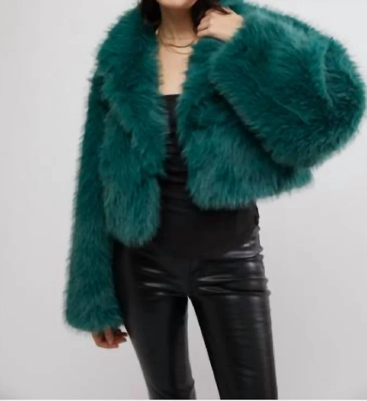 Paris Cropped Jacket In Uncut Emerald Boat Neck Shawl Collar Notched Collar