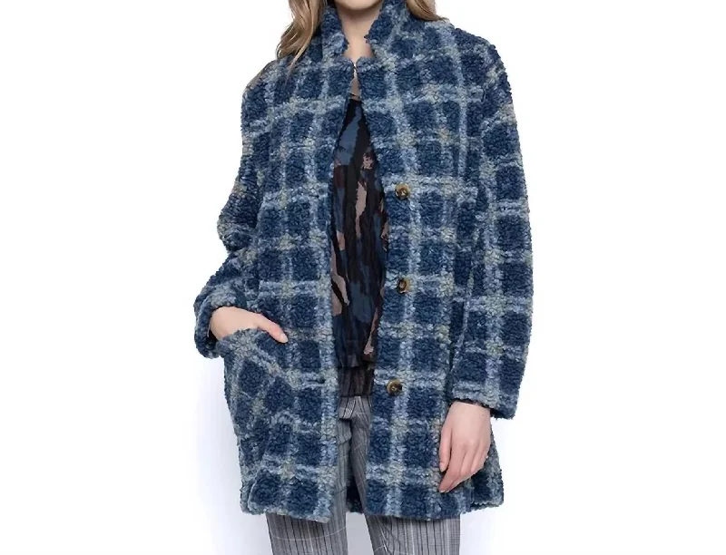 Plaid Jacket In Blue Multi Welt Pockets Slit Pockets Flap Pockets