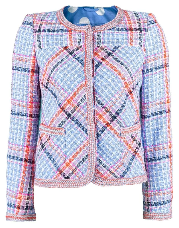 Plaid Snap Front Jacket Front Pockets Side Pockets Patch Pockets