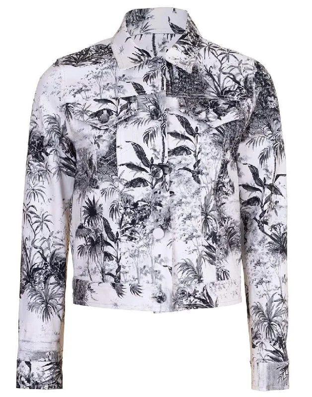 Print Twill Cropped Jacket Front Pockets Side Pockets Patch Pockets