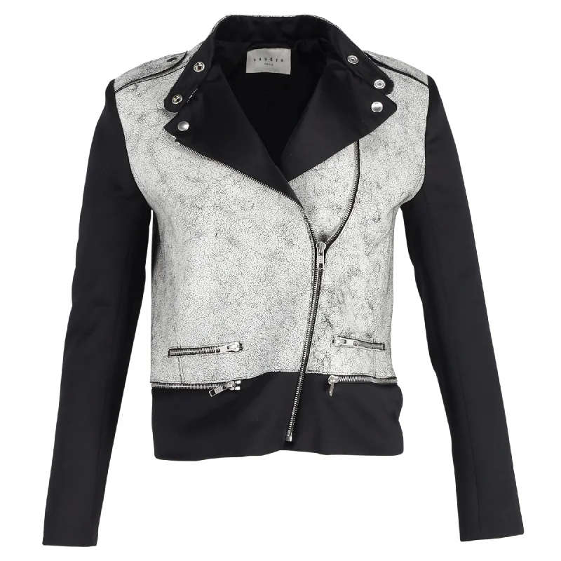 Sandro Biker Jacket in Grey Leather Fitted Jacket Loose Jacket Oversized Jacket