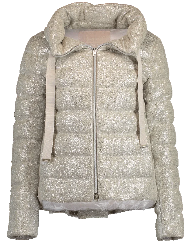 Sparkle Pleated Puffer Jacket Cotton Fabric Linen Fabric Terry Fabric