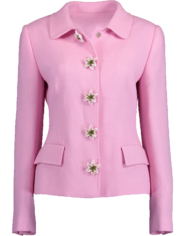 Structured Jacket with Lily Flower Buttons Wool Jacket Cashmere Jacket Tweed Jacket